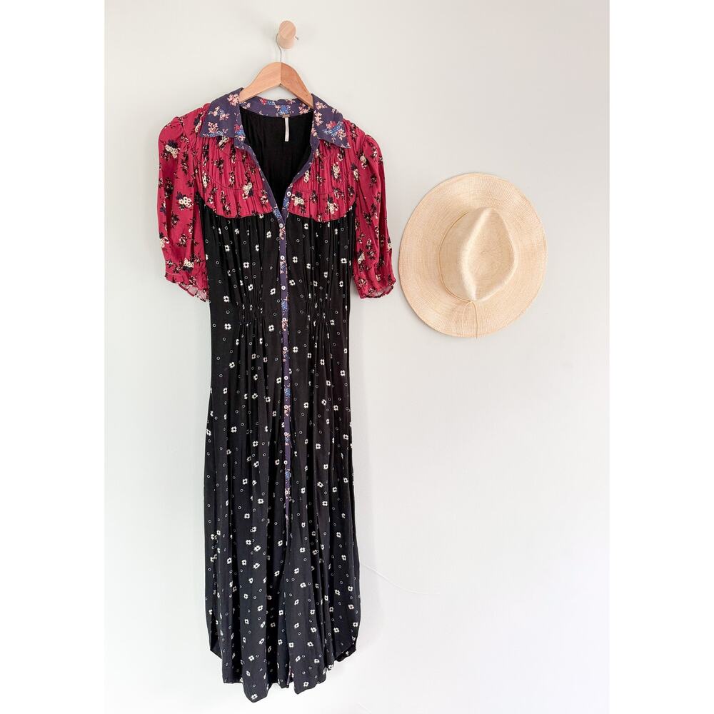 Free People | NWOT Nora Midi Dress Floral Shirt Dress Boho Prairie | Sz S - Picture 2 of 10